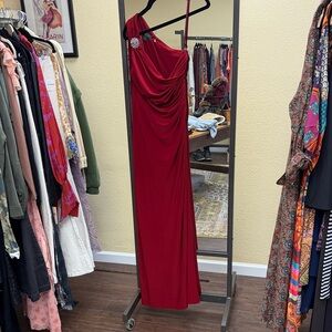 Ralph Lauren Deep Red One-Shoulder Evening Gown